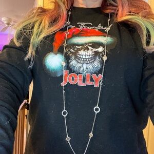 Lia Sophia Silver Crystal Station Long Necklace Geometric Layering